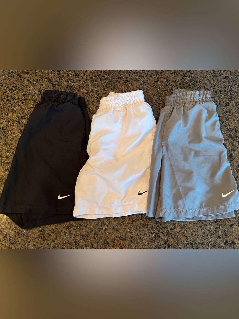Nike Dri Fit Athletic Shorts - Youth Medium in black, white and grey